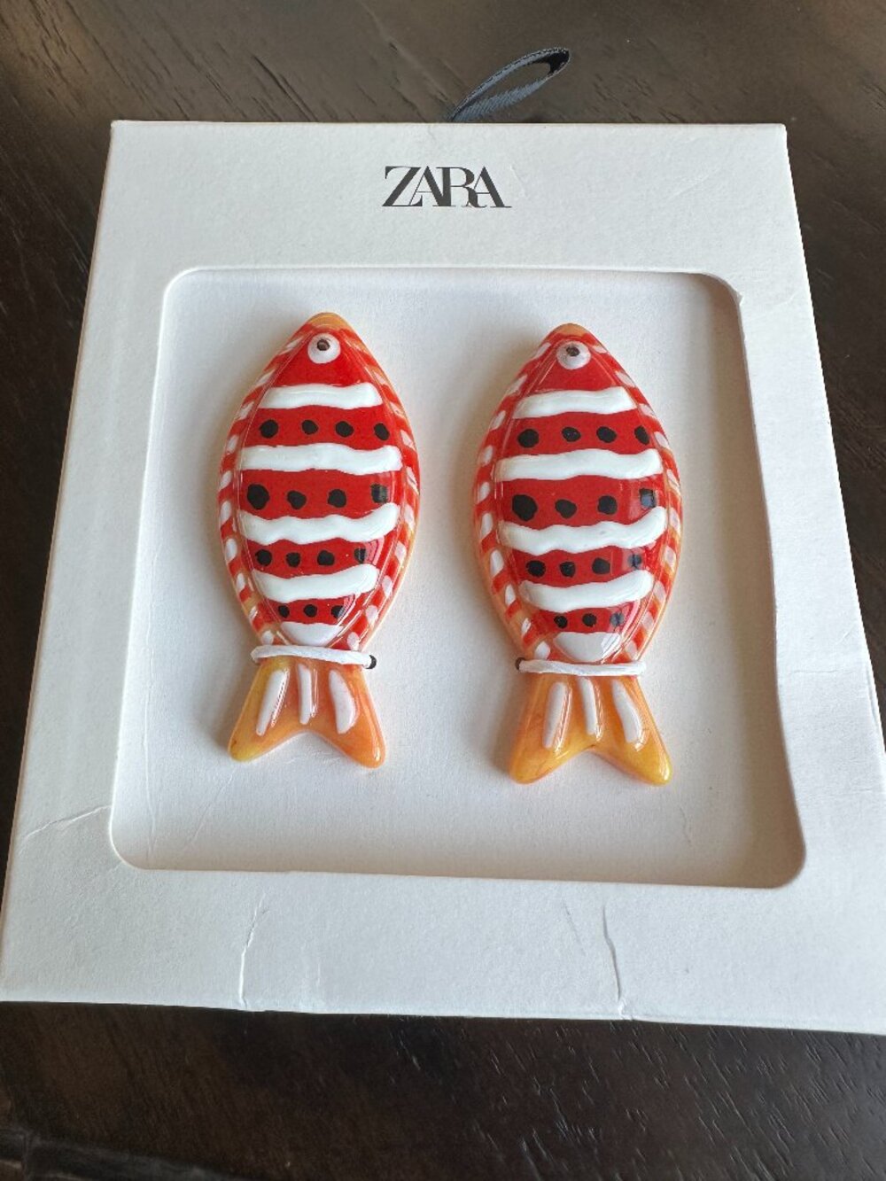 Zara Statement Fish Earrings Resin Drop Dangle Red Orange Striped Coastal New NW